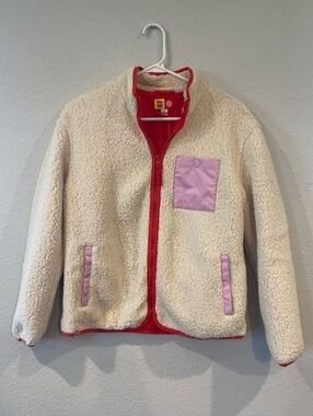 NWT LEGO X TARGET Womens Cream Red Pink Cozy Sherpa Full‎ Zip Jacket Size Small
